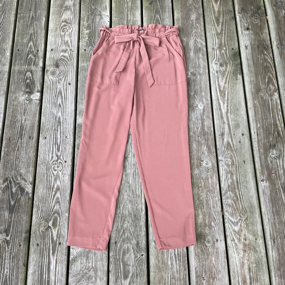 Dynamite High Waist Belted Paperbag Trousers (Mocha Brown)